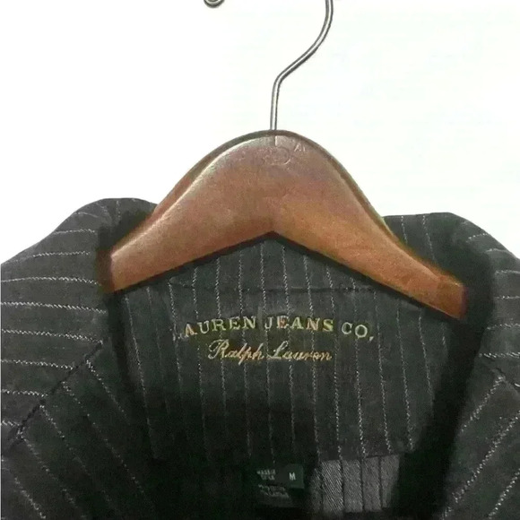 VTG LAUREN RALPH LAUREN Denim PANT & BLAZER SUIT Grey PINSTRIPE Black Label SZ M - Picture 3 of 8